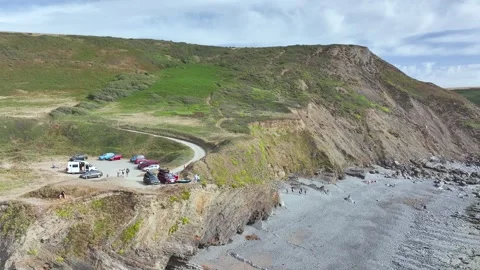 Welcombe Mouth Beach, North Devon and Cornwall Coastpath Border, Devon, England Stock Footage 342075925