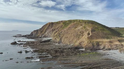 Welcombe Mouth Beach, North Devon and Cornwall Coastpath Border, Devon, England Stock Footage 342075959