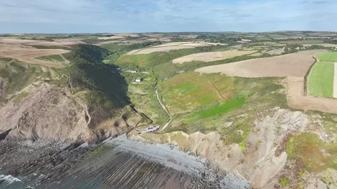 Welcombe Mouth Beach, North Devon and Cornwall Coastpath Border, Devon, England Stock Footage 342076073