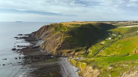 Welcombe Mouth Beach, North Devon and Cornwall Coastpath Border, Devon, England Stock Footage 342076100