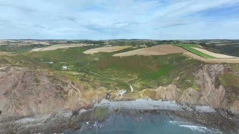 Welcombe Mouth Beach, North Devon and Cornwall Coastpath Border, Devon, England Stock Footage 342076291
