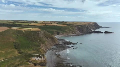 Welcombe Mouth Beach, North Devon and Cornwall Coastpath Border, Devon, England Stock Footage 342076299