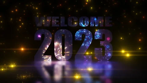 Welcome 2023 Greeting Message Animation with Fireworks and Light Particles. Stock Footage 227105174