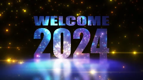 Welcome 2024 Greeting Message Animation with Fireworks and Light Particles. Stock Footage 254437342