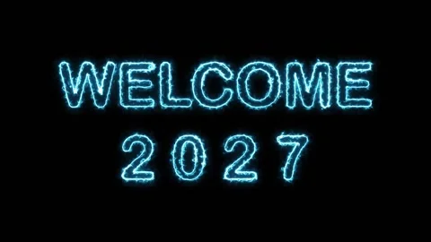 Welcome 2027 neon glowing text with electric blue lightning effect Stock Footage 341814004