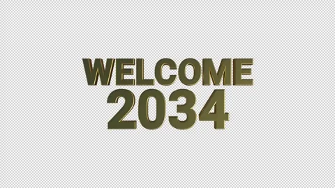 Welcome 2034 Gold Loop 3D Alpha Stock Footage 342796817