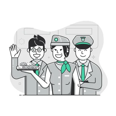 Welcome Aboard Flat Concept with Cabin Crew Stock Illustration