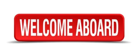 Welcome aboard red 3d square button isolated on white 스톡 일러스트