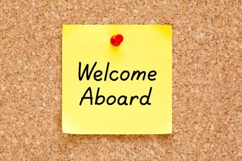 Welcome aboard sticky note Stock-Fotos
