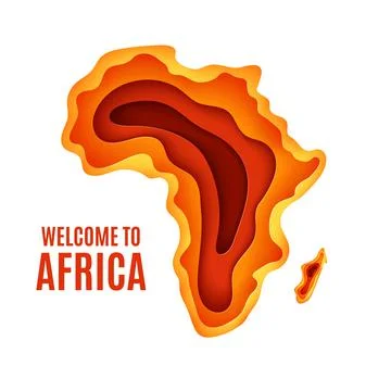 Welcome to Africa poster. African landscape in paper cut style. Layered Stock Illustration