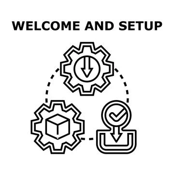 Welcome and setup process with download and box icons Stockillustratie