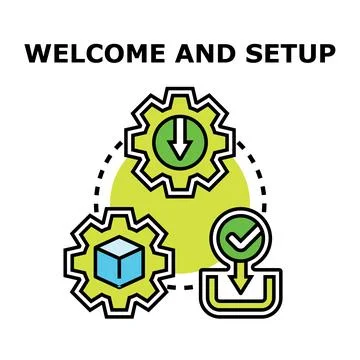 Welcome and setup process with download and box icons Stockillustratie