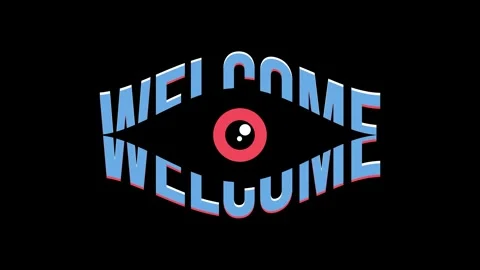 Welcome animation eye inside Text on black background Stock Footage 311055110
