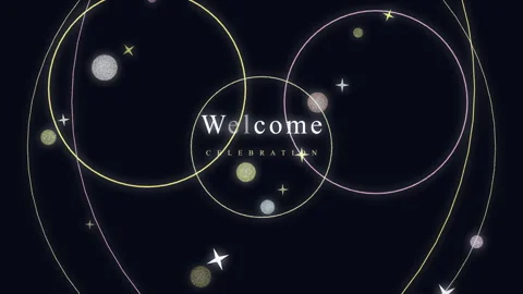 Welcome animation loop with glowing circles, sparkles and dark background Vídeo Stock 346649963