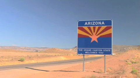 Welcome to Arizona Sign Along Road - Time Lapse Stock Footage