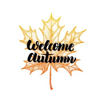 Welcome Autumn Maple Dotwork Stock Illustration