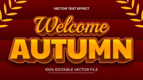 Welcome Autumn Poster with editable text effect template and autumn leaves Illustrazione stock