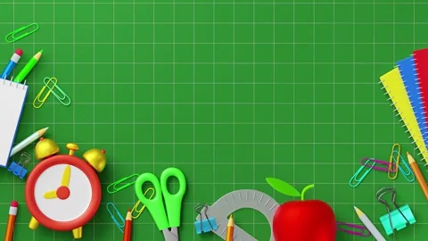 "Welcome Back to School" 3D text on a green cutting mat backdrop. Stock Footage 342571392