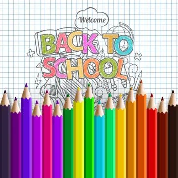 Welcome back to school background, with hand drawn doodle elements and realistic Stock Illustration