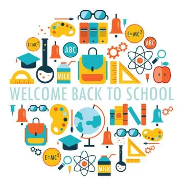 Welcome back to school background with study theme icons Stock Illustration