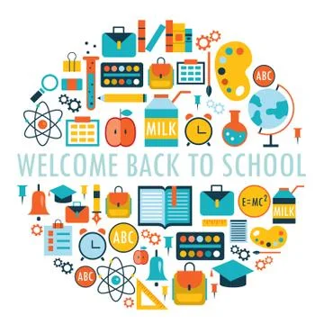 Welcome back to school background with study theme icons Stock Illustration