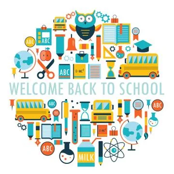 Welcome back to school background with study theme icons 库存插图