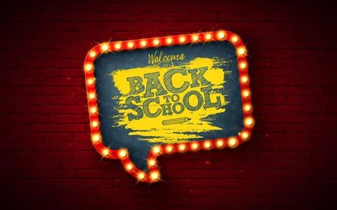 Welcome Back to School Banner Design with Speech Bubble Shape Lightbox Billbo Stock Illustration