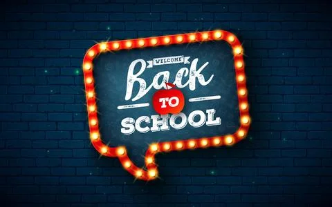 Welcome Back to School Banner Design with Speech Bubble Shape Light Bulb Bill Stock Illustration
