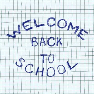 Welcome Back to School Banner on Notebook Paper in Doodle Style. Hand-Drawn.. Stock Illustration