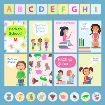 Welcome Back to School Card with Reading Kids Stock-Illustration
