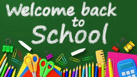 Welcome back to school chalkboard 3D illustration Stock Photos