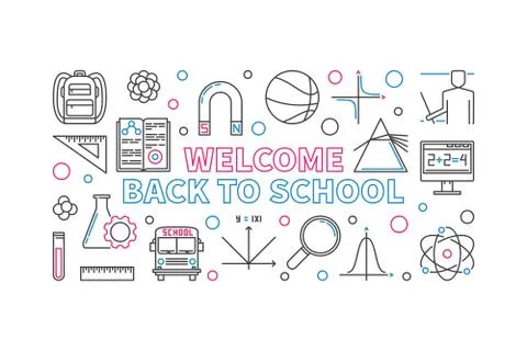 Welcome Back to School creative horizontal linear illustration Stock Illustration