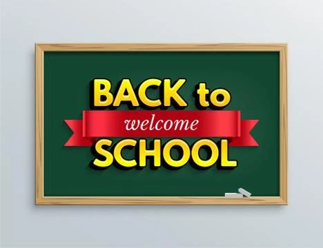 Welcome back to school design template. Vector red ribbon with welcome word and Stock Illustration