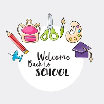Welcome back to school doodle clip art Stock Illustration
