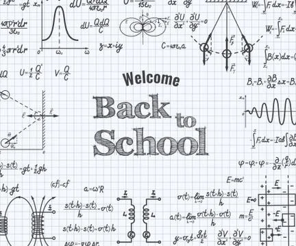 Welcome back to school with formula in notebook. Stock Illustration