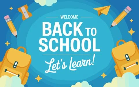 Welcome Back To School Lets Learn With Backpacks And Pencils Stock Illustration