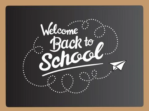 Welcome back to school message with paper plane icon vector Illustrazione stock