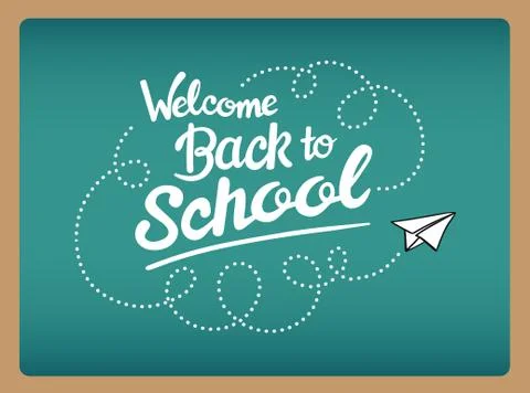 Welcome back to school message with paper plane icon vector Illustrazione stock
