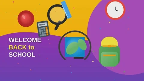 Welcome back to school motion graphic animation with colorful school supplies Stock Footage 341096287