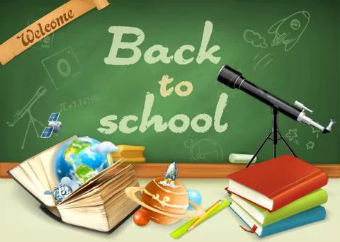 Welcome back to school. Studying and teaching, research and knowledge, vector Stock Illustration