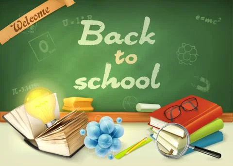 Welcome back to school. Studying and teaching, research and knowledge, vector Stock Illustration