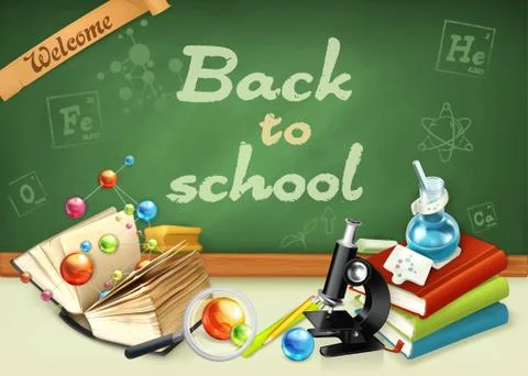Welcome back to school. Studying and teaching, research and knowledge, vector Stock Illustration