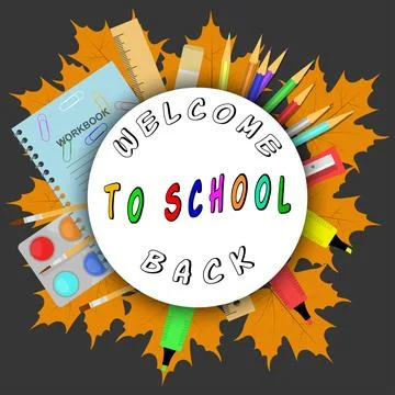 Welcome back to school text in blackboard with school supplies and tools with Stock Illustration