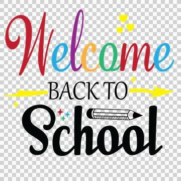 Welcome Back To School Text Design pencil hearts stars Stock Illustration