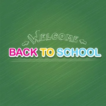 Welcome Back to school text on green chalkboard Illustrazione stock