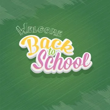 Welcome Back to school text on green chalkboard Illustrazione stock