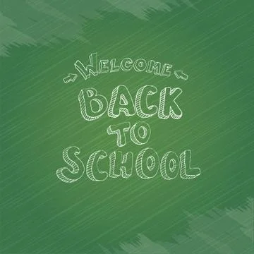 Welcome Back to school text on green chalkboard Illustrazione stock