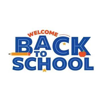 Welcome back to school text with a pencil and a red apple isolated on a whi.. Stock Illustration