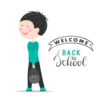 Welcome Back to school vector background with schoolboy. Vector illustration  Stock Illustration