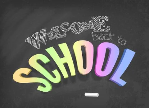 Welcome back to school vector design with colorful 3D title and hand drawn Stock Illustration